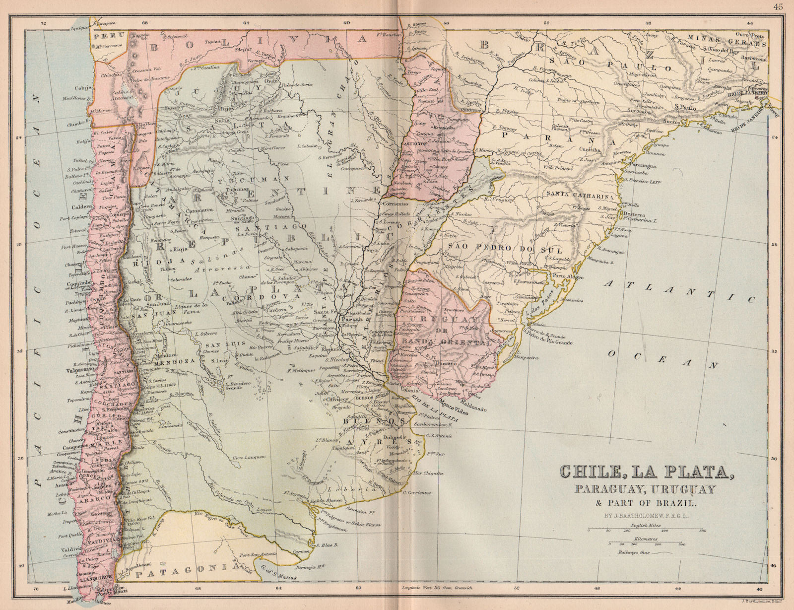 CENTRAL SOUTH AMERICA Argentina Brazil Bolivia Littoral.Banda Oriental 1878 map